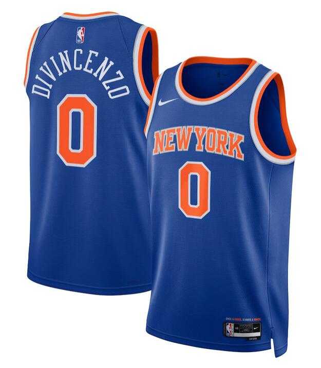 Men's New Yok Knicks #0 Donte DiVincenzo Blue Icon Edition Swingman Stitched Basketball Jersey Dzhi